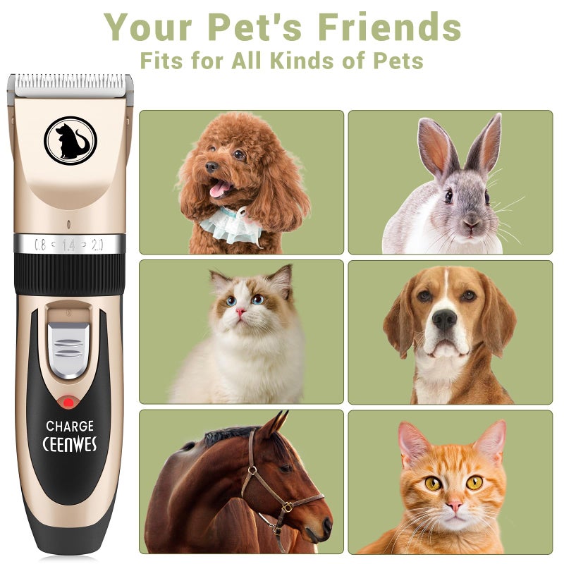 Ceenwes Dog Clippers Low Noise Pet Clippers Rechargeable Trimmer Cordless Grooming Tool Professional Dog Hair Trimmer with Comb Guides Scissors for Dogs Cats & Othersï¼ˆGoldï¼‰ - Image 5